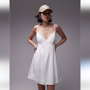 NWT! || TOPSHOP || slip dress lace trim pintucks mini white sz 12
